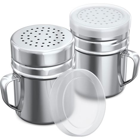Salière Poivriere - Acier Inoxydable 18/10 - Lot de 2 avec Couvercle Percé et Poignée - Pour Cuisine Maison ou Restaurant - 2 Pièces (1/5)