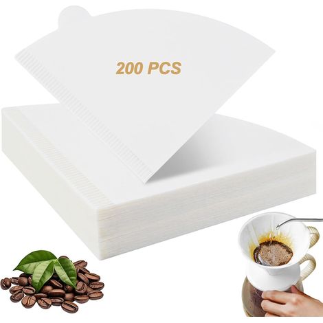 200 Pièces Filtre Cafe Taille 1 - En forme de V Filtres à Café en Papiers, Filtre à Café Cône pour Machines à Café, Cafetières, Tasses à Café (Blanc, 1-2 Tasses) (1/5)