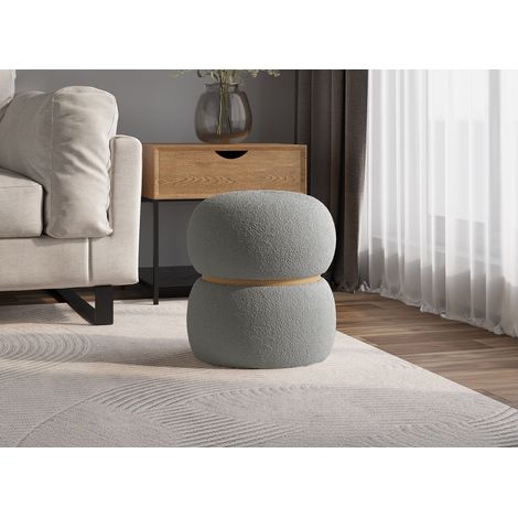 Deco In Paris – Pouf rond en tissu effet peau de mouton gris – Hauteur 41 cm – Largeur 38 cm – Rembourrage confortable – Structure en MDF (1/3)