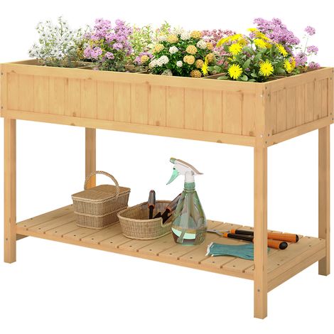 Huerto Urbano Madera Mesa Cultivo Estante Inferior Jardinera Elevada 110x46x76 cm Naturel (1/5)