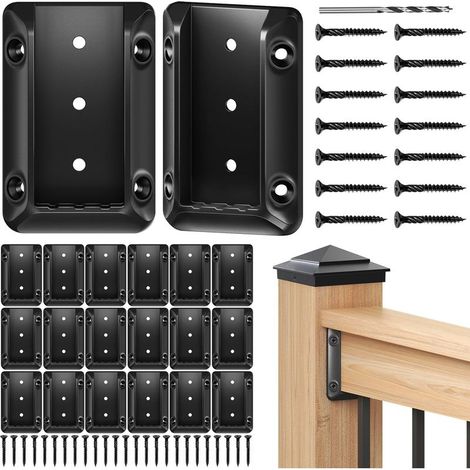 20er-Pack Brückengeländer-Stützverbinder für 2" x 4" (tatsächlich 1,5" x 3,5") Holzpfosten, hochwertige 6/6 Nylon-Geländerstütze mit 140 schwarzen Schrauben für Treppengeländer (1/5)