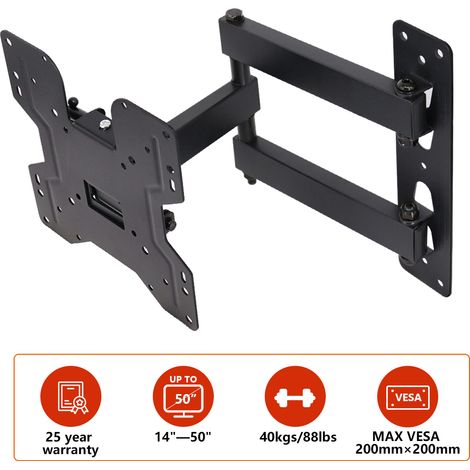 Monitor Wall Mount Bracket Swivel & Tilt for LED Curved QLED QE 4K LCD OLED SUHD UHD Monitor TV Wall Bracket Mount 14" - 50" up to 40kgs (Single Arm Cantilever) (1/5)