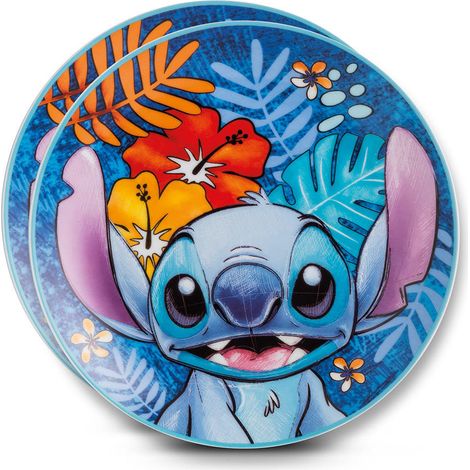 Disney set 2 piatti dessert Stitch porcellana blu 19 cm