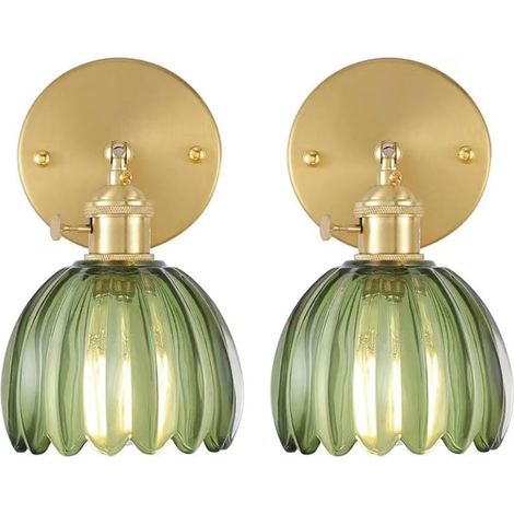 2PCS Lámpara De Pared Retro, Aplique De Pared Vintage Para Interiores, Lámpara De Pared Moderna, Pantalla De Vidrio, Ángulo Ajustable,Verde (1/5)