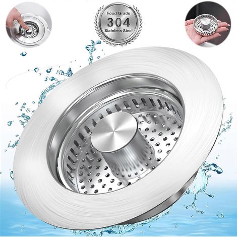 Bonde de vidange 3 en 1 pour évier de cuisine, en acier inoxydable brossé 304, avec système anti-obstruction pour bonde standard de 89 mm (3-1/2 pouces). (1/5)