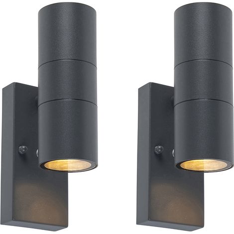 Set of 2 Outdoor Wall Lights Dark Grey 2-Light Dusk Sensor - Duo