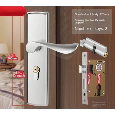 (Type argenté C) Serrure de porte en bois pour appartement/chambre, antivol, pour portes intérieures de maison, avec clé (1/5)