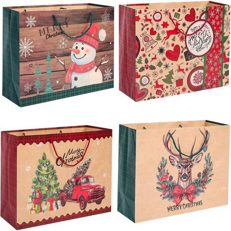 8 Pièces Sacs Cadeaux de Noël, 51CM x 38CM x 18CM Grand Sac en Papier Kraft Jumbo Sacs Cadeaux Thème Noël Boîtes à Bonbons avec Poignée pour Géant Noëls Fêtes Cadeaus Emballage (1/5)
