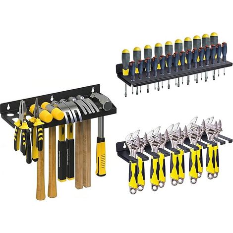 Set of 3 Hand Tool Wall Brackets with 3 Styles Black Screwdriver Organizer with Metal Fixings Carbon Steel Pliers Holder with Holes Tool Storage Utility (1/5)