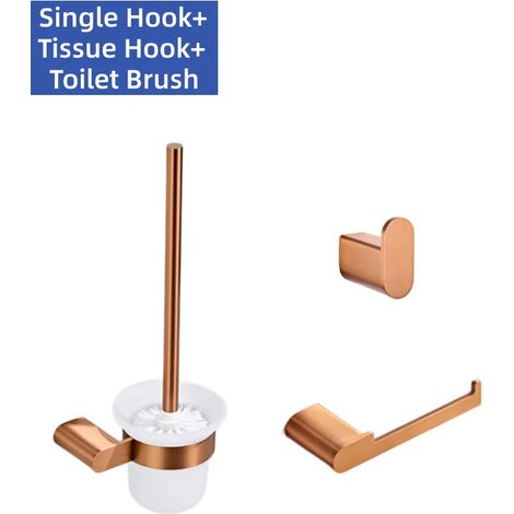Ensemble de 3 pièces C : Porte-serviettes, porte-papier toilette, crochet pour peignoir, porte-gobelet, brosse WC et porte-savon en métal doré rose brossé, accessoires de salle de bain. (1/5)