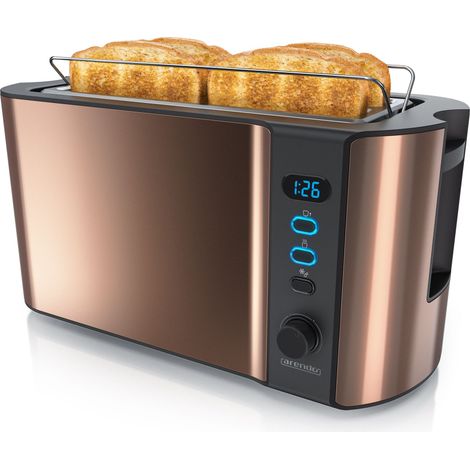 Arendo Toaster für 4 Scheiben, 1500W, Langschlitz, Brötchenaufsatz, Wärmeisoliert, Display, Kupfer (1/5)