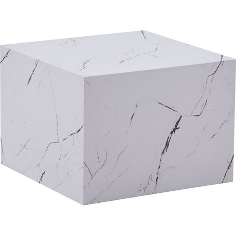 Table dappoint cubique blanche effet marbre design moderne - Blanc effet marbre veiné gris (1/4)