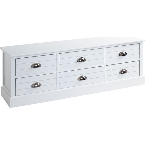 Commode 6 tiroirs 115x30x40 cm blanc laqué