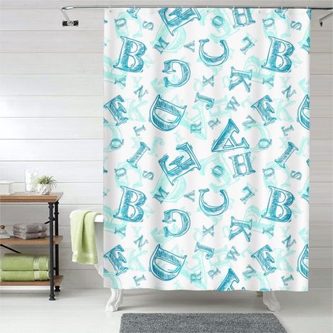 Rideau de douche avec œillets plastique, motif chic, lavable machine (1/5)