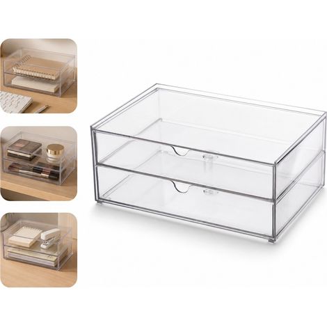 1 Pièce Petit Transparent 2 Niveaux Boîte de Rangement de Bureau avec Tiroirs Empilable Plastique 17 x 13 x 9,2 cm 0,8 kg Bureau Domicile Étude (1/5)
