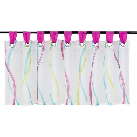 Disc curtain Transparent voile bistro curtain with belt loops, wave pattern H / W 60/120 cm, colored pink (1/5)