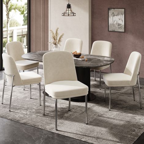 Chaises de salle à manger lot de 6, velours beige, structure métal, 42,5 x 53 x 82 cm DESVIAE (1/5)