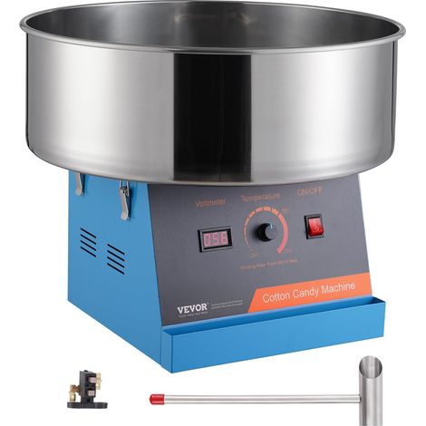 VEVOR Macchina per Zucchero Filato Elettrica, 1000 W, Macchina Zucchero Filato Commerciale con Ciotola in Acciaio Inossidabile e Paletta per Zucchero, Compleanno Bambini Casa, Festa Famiglia, Blu