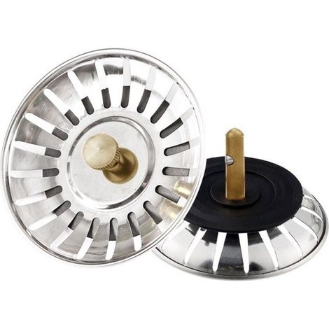 Tapón de desagüe metálico universal con colador para fregadero, paquete de 2 (1/4)