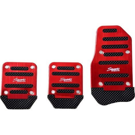 Lot de 3 pédales de voiture en aluminium et PVC, rouges, antidérapantes, pour boîte de vitesses manuelle, sécurité de conduite. (1/5)
