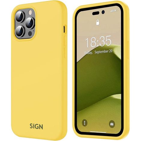 Custodia in silicone liquido sign per iphone 14 pro max - gialla