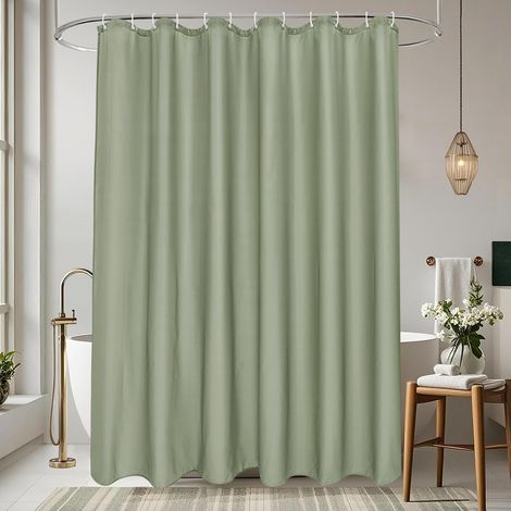 Rideau de douche 180 x 160 cm Vert En tissu imperméable Anti-moisissure Lavable Séchage rapide Avec 12 anneaux (1/5)