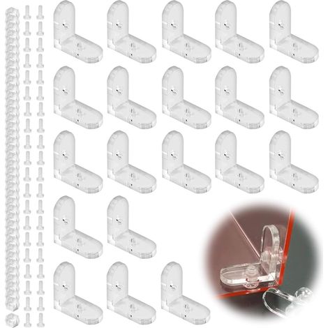 Lot de 20 L-équerre de Fixation, 90 Degrés, Support d'angle, pour Meubles et Boîtes en Bois, Angle Droit, Acrylique, Transparent, Vis et Écrous Inclus (1/5)
