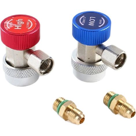 Kit adaptateur de raccord rapide R134a, connecteurs AC réglables haute et basse pression avec filetage mâle 1/4" SAE, raccords robustes pour flexible de manifold, recharge et évacuation de climatisati (1/4)