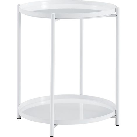 Table d'appoint ronde à 2 niveaux, cadre en métal, 42×52cm, table basse avec plateau de rangement, style scandinave moderne, noir/blanc (1/5)