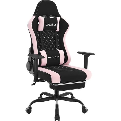 WOLTU Sedia Gaming - Poltrona Ufficio con Supporto Lombare e Poggiatesta - Altezza Regolabile Tessuto a rete- Nero + Rosa