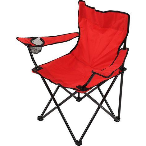 Fauteuil pliant rouge en acier solide avec tissu Oxford, chaise de camping portable avec accoudoirs et porte-gobelet (1/5)