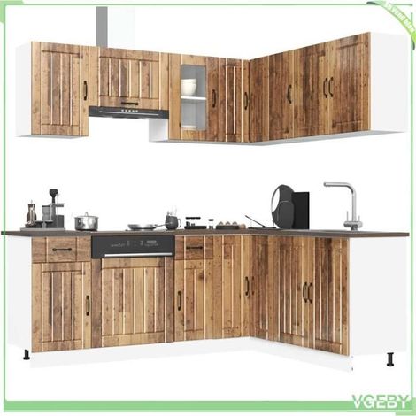 Ensemble d'armoires de cuisine 11 pièces - Kalmar - Vieux bois - Bois d'ingénierie - Pieds réglables (1/5)