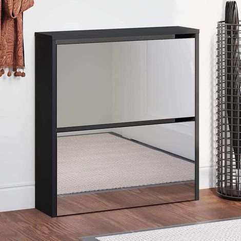 vidaXL Shoe Cabinet with Mirror 2-Layer Black 63x17x67 cm (1/5)
