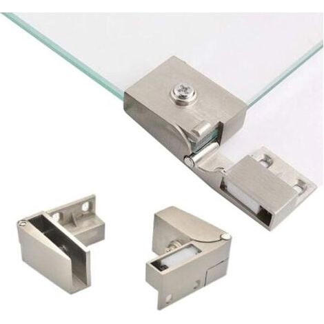 1 paire de charnières de porte en verre sans cadre, armoires vitrées encastrées sur le côté, charnières de portes de douche, pièces de rechange pour armoires et portes en verre pour meubles (1/5)