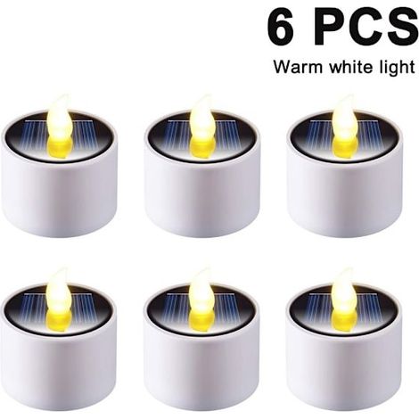 Lot de 6 lanternes solaires chauffantes - Lampes LED solaires électroniques rechargeables à effet scintillant - Lampes à énergie solaire sans flamme pour usage extérieur (FQ) (1/4)