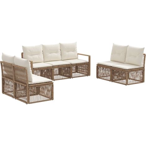 Gartensofa-set 7 pcs Beige Poly-Rattan vidaXL