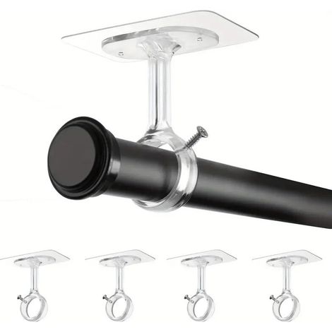 [JAMAIS UTILISÉ] Lot de 4 supports adhésifs sans perçage pour tringle à rideau, support mural plafond jusqu'à 13 kg,fixation sans vis pour cuisine,salle de bain, salon