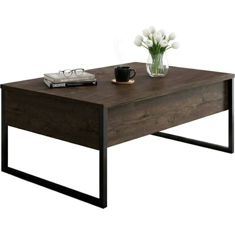 Dmora - Wohnzimmertisch Dgiagnon, Niedriger Wohnzimmertisch, Kaffeeregal, Couchtisch für Sofa, 90x60h40 cm, Walnuss und Schwarz