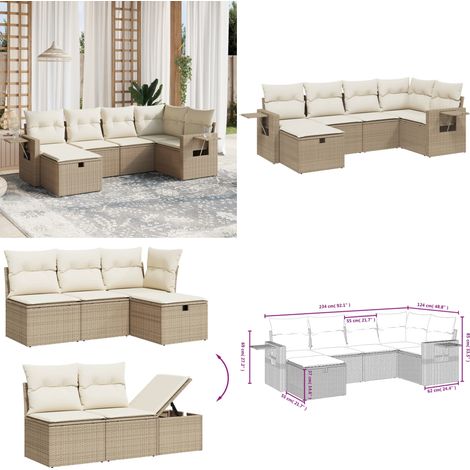 Salon de jardin avec coussins 6 pcs beige résine tressée - Ensemble Salon De Jardin - Salon De Jardin Extérieur - Mobilier De Jardin - Canapé Jardin - Chaise Lounge - Home & Living (1/4)