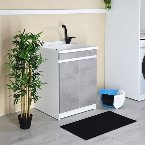 Mobile lavatoio 60x60 con vasca in plastica Resina PP ZARA CEMENTO (1/5)