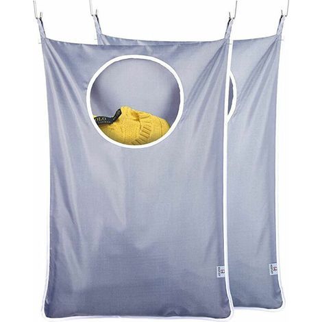 Cesto de ropa colgante, cesto de ropa para colgar en la puerta con ganchos de acero inoxidable, cesto de ropa extragrande de tela Oxford para colgar en la puerta, paquete de 2, gris-azul (1/3)