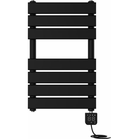 NRG Prefilled Thermostatic Electric Flat Panel Heated Towel Rail Radiator Black 650x400mm (1/5)