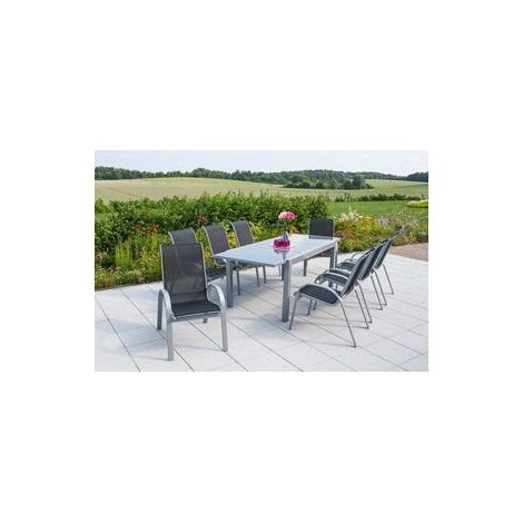 Amalfi Set 9tlg 8 Sessel schwa Tisch 160(220)x100cm