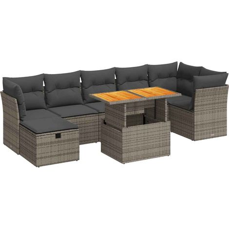 8-tlg. Garten-Sofagarnitur mit Kissen Grau Poly Rattan Akazie vidaXL (1/5)