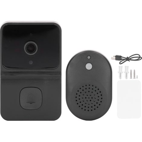 Sonnette vidéo intelligente noire, surveillance à distance, interphone bidirectionnel, caméra WiFi pour maison (1/5)