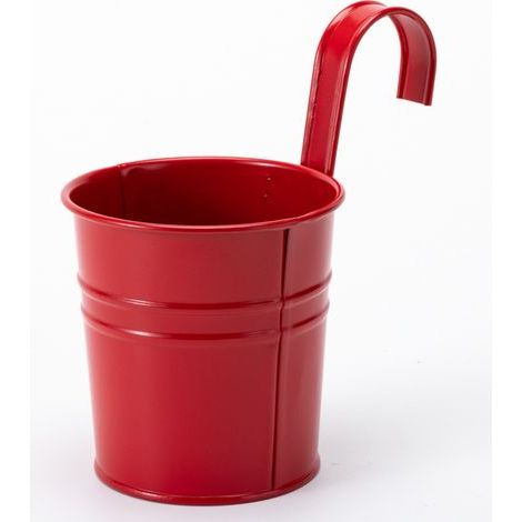 2 hängende Metallblumentöpfe, Pflanzgefäße aus Eisen mit Abflussloch, ideal für die Gartendekoration (Rot) (1/5)