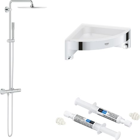 Columna de ducha termostática GROHE Vitalio Joy System 230 + estante esquinero GROHE Start Cube + pegamento Quickglue