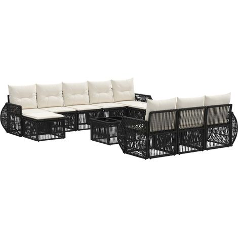 vidaXL Set Divano da Giardino 11 pcs Nero e Bianco Crema polyrattan