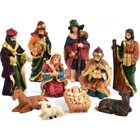 Figurines de Crèche de Noël, 10 Pcs Décoration de Table de Noël, Figurines de Crèche pour Accessoires de Table de Noël (1/5)