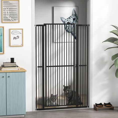 Barrera para Perros Extra Alta con Ancho Ajustable 77-104 cm Puerta para Perros con Extensiones y Puerta de Paso Negro (1/5)